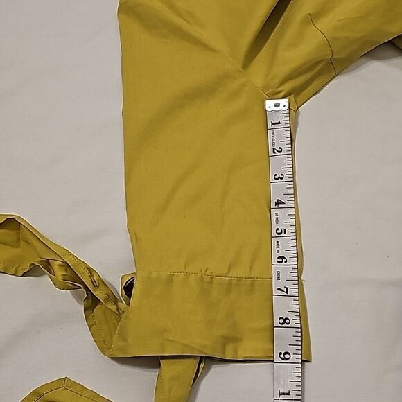 BCBG Max Azria mustard yellow, green cotton wrap  shirt size small - Picture 8 of 11